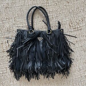 Prada Black Fringe Tote Bag - Leather, Statement Style